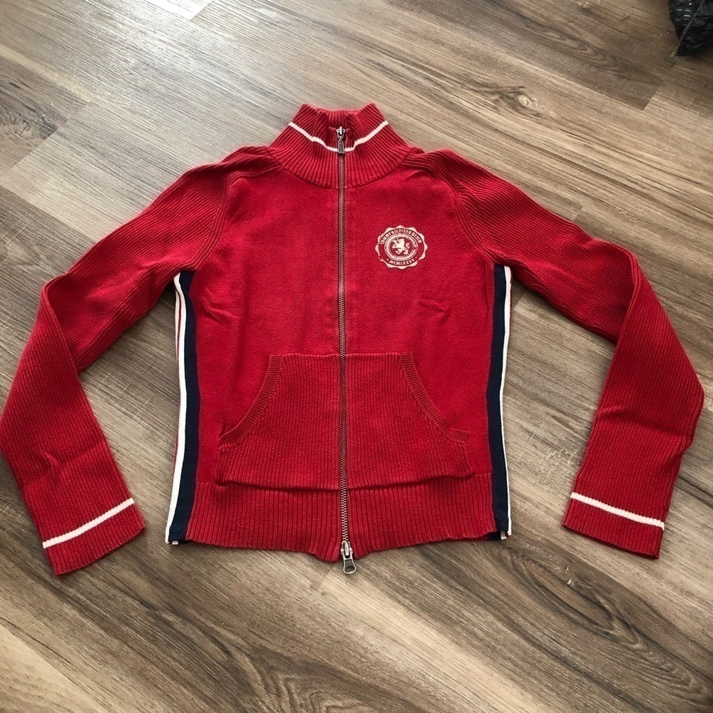 Tommy Hilfiger Denim vintage Red full zip mock neck sweater size small